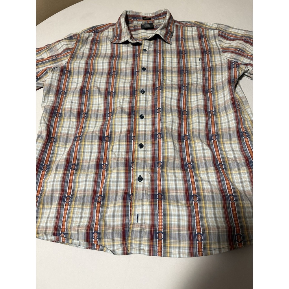 Sherpa Adventure Gear Mens XL Plaid Shirt Short Sleeve Cotton Wool UPF 50 Hiking